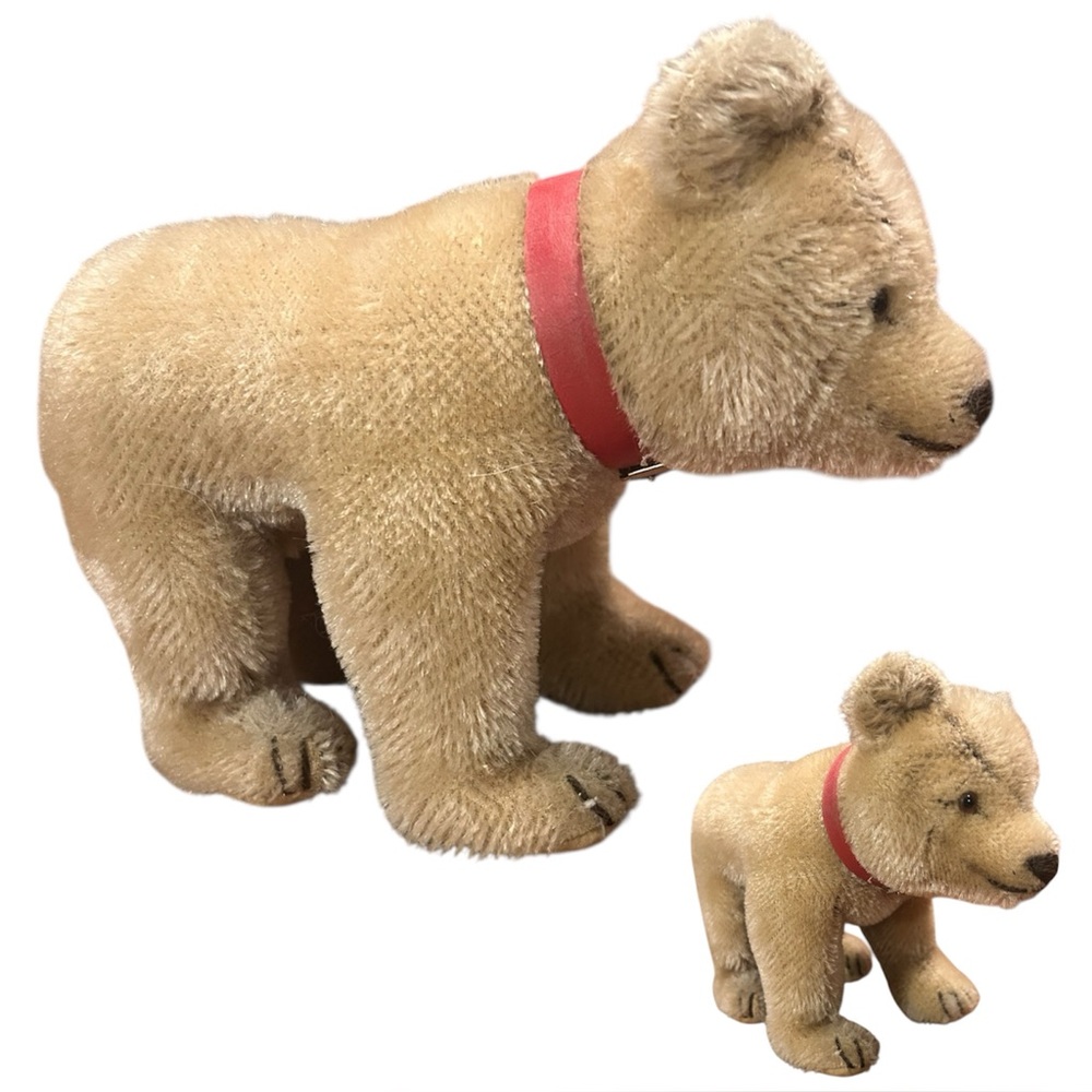 Rare Mohair Jungbar Steiff Bear On All Fours with Red Collar Excellent Vintage